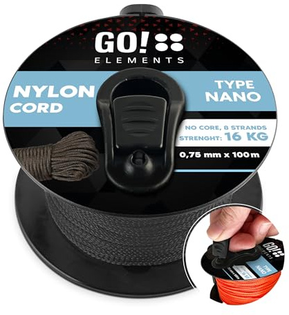 GO!elements Nano Cord | Maurerschnur | filigran, dünn & extrem stabil | 100% Nylon Seil | ø 0,75mm - Kernlos - Max. 16 KG - reißfest | Reepschnur für DIY, Camping | Nylonschnur | Kordel