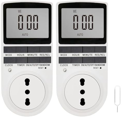 2 Pezzi Presa timer elettronico digitale,10set di timer plug-in programmabili,16A 3680W 230VAC, adatto per il controllo della temporizzazione degli elettrodomestici e l'illuminazione stradale