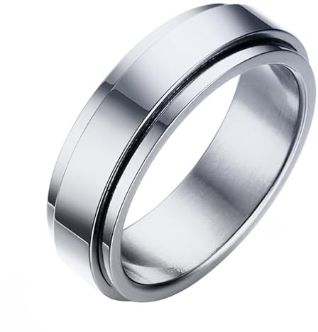 Calefee Drehring Edelstahl Damen Anti Stress, Ring Herren Verlobungsring Bandring Breit 6 mm Glatt Drehbar, Größe 47 bis 72