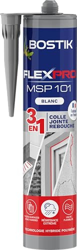 BOSTIK Mastic Colle Flexpro MSP101 Blanc - 290ml | Colle Jointe et Rebouche - Tous Matériaux - Multi-Usages - Intérieur/Extérieur et Milieux Humides - Hautes Performances