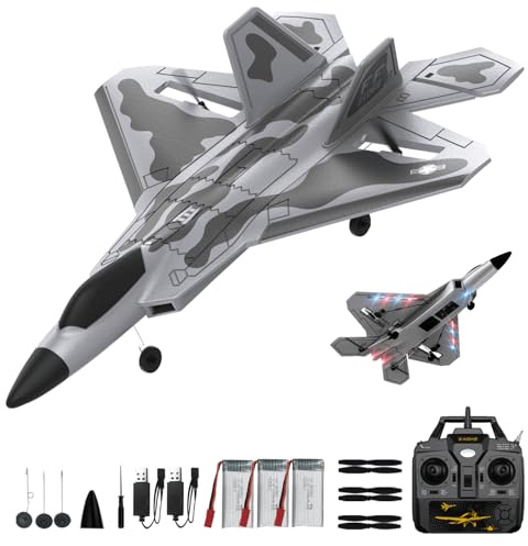 RCkuler RC Planes,4 Channel F22 Raptor Remote Control Airplane with LED Light, 6-Axis Gyro, 3 Flight Modes, One-Key Aerobatic,Wingspan 360mm Fuselage 500mm,EPP Foam, RTF Suitable for Outdoors and Gift