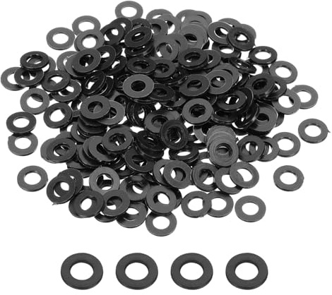 PATIKIL Rondelle piatte in nylon M5, 200 pezzi con diametro interno 5 mm, diametro esterno 10 mm, spessore 1 mm, in plastica, distanziatori per bulloni, viti, tubi dell'acqua, nero