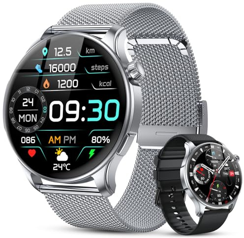 Smartwatch Herren Damen Fitnessuhr mit Telefonfunktion: Bluetooth Anruf Armbanduhr Wasserdicht Fitness tracker Smart Watch mit Herzfrequenz Schlafmonitor Schrittzähler Sportuhr Uhren für Android iOS