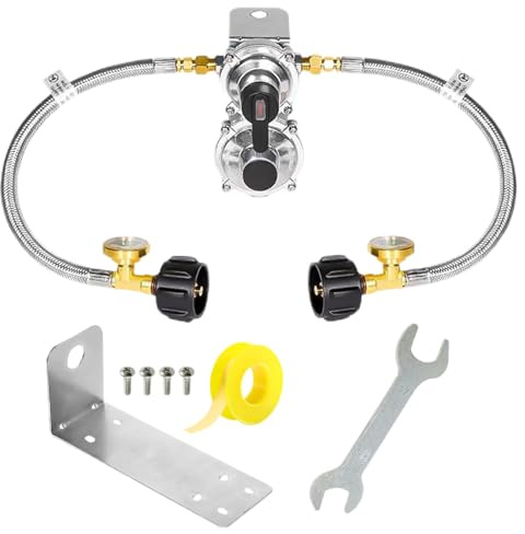 Regulador de propano con manguera, regulador de presión de gas de alta calidad para y terraza, con cable de 46 cm, manómetro y acoplamiento rápido, conmutador automático para aparatos de barbacoa