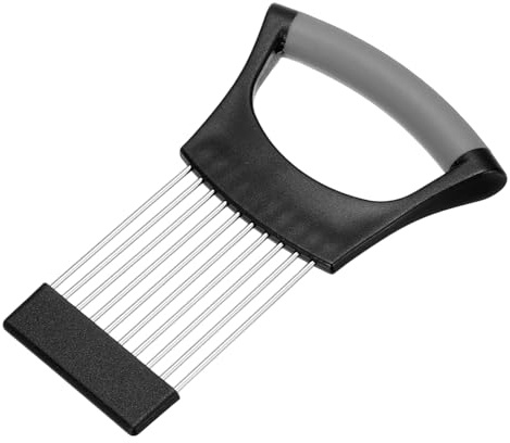 sourcing map Onion Slicer Holder, Stainless Steel Vegetable Cutting Holder Food Cutter Tool for Slicing Storing Onions Tomatoes Potatoes Avocados Apples, Black Grey