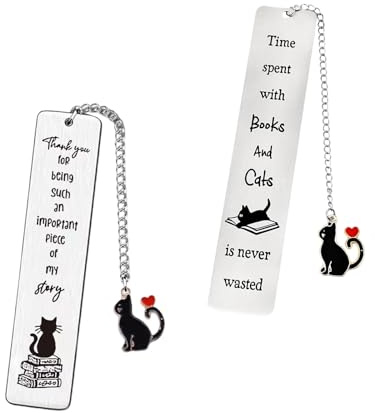 2 Stück Niedliche Lesezeichen Katze, Metall Lesezeichen mit Katzenkette für Buchliebhaber, Geschenkidee für Lehrer und Studenten, Perfekt für Geburtstage und Schulveranstaltungen