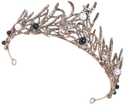 EPIGEIST Barroca de Perlas Negra para Novia y Cumpleaños Tiara Nupcial de Tamaño Único para Mujer Adorno de Cabeza Elegante para Bodas y Fiestas