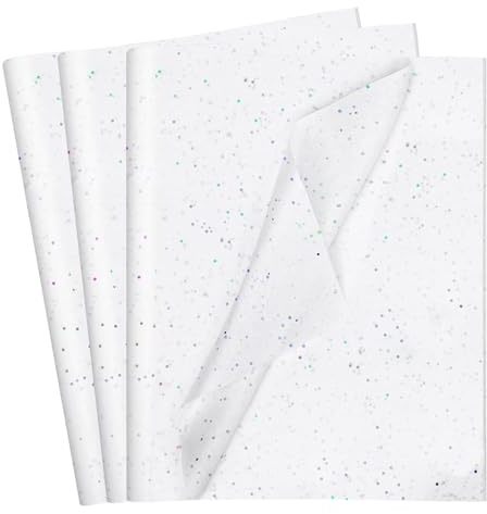 White Tissue Paper for Wrapping Gifts, 50 Sheets Glitter Tissue Gift Wrapping Paper Sheets for Packaging Packing Crafts 50x33cm