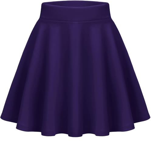 Zeagoo Damkjol basic solid mini skater kjol sommar korta kjolar mångsidig stretchig hög midja A-linje tenniskjol danskjol, lila, XXL