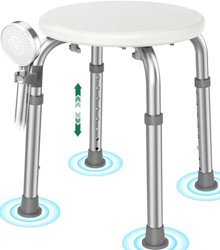 Luckfaith Taburete de Ducha con Altura Ajustable, Soporta 158 kg, Asiento de Baño Ligero con Patas Antideslizantes, Montaje sin Herramientas, Silla de Ducha Portátil para Mayores y Discapacitados