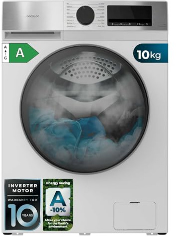 Cecotec Lave-linge à Chargement Frontal 10Kg Bolero DressCode 10450 Inverter, 1400 tr/min, 16 programmes, Classe A-10%, Moteur Inverter Plus, Pearl Drum, Fonction Silence, Stop&Go et Kid Lock, Blanc