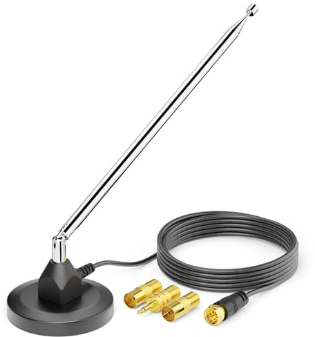 deleyCON DAB+ UKW FM Radioantenne für Stereoanlage Inkl Adapter - Digitale Antenne mit Magnetfuß 3,0m Kabel für 75 Ohm - für DAB FM Radio Tuner Stereo Verstärker, AV-Receiver, HiFi