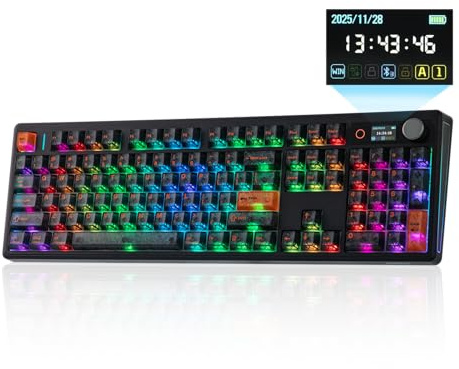 EPOMAKER TH108 V2 PRO Tastiera Meccanica Full Size con Schermo e Manopola | 10000mAh, RGB, BT/2.4GHz, Tasti in PBT, Struttura Gasket, Tastiera da Gaming Wireless per Mac/PC (Nero, Creamy Jade)