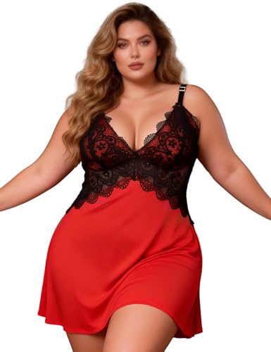 ohyeahlady Nuisette Femme Romantique Chemise De Nuit Grande Taille | Robe Sexy Chic Ete,Robe De Nuit,Pyjama, Babydoll,Lingerie Dentelle Ronde,Tenue De Nuit,Vêtements De Nuit,Mini Robe Courte
