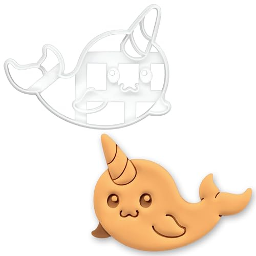 BAKERLOGY Swimming Narwhal Cookie Cutter – Cute Side View Sea Unicorn Biscuit Cutter Fondant Embosser for Ocean Theme Baking, Baby Shower Cookies, Marine Cake Decoration Tool