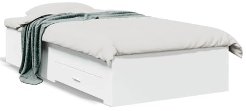 Xhnifnb Bettgestell Weiß 90x200 cm mit 2 Bettschubladen Modernes Holzwerkstoff Bett mit Lattenrost und extra Stauraum unter dem Gästebett für Schlafzimmer Jugendzimmer und Gästezimmer