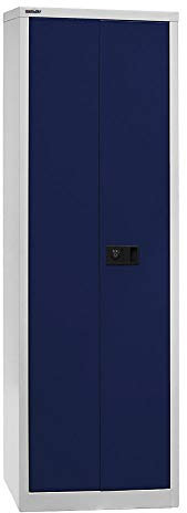 BISLEY Flügeltürenschrank Universal, 4 Fachböden, 5 OH, B 600 mm, Metall, 505 Korpus Lichtgrau, Fronten Oxfordblau, 40 x 60 x 195 cm