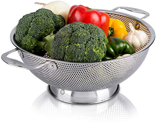 LiveFresh Passoire Acier Inoxydable Micro-perforé 4.7 litres Passoire Premium avec poignées Robustes et Auto-videur Massif