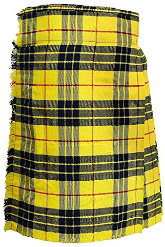 SHYNE KILTS U.K Macleod of Lewis Uomo 5 Yard Scozzese Kilt Gonnellino in Tartan 13oz Highland Casual Kilt - Giallo/Nero, 30W