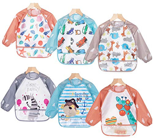 ElecMotive Waterproof Bib with Sleeves Children’s Baby Bib Aprons Recommended for Children Aged 0 - 3 Years