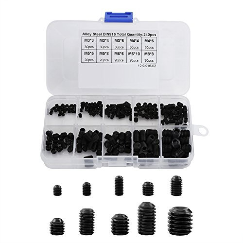 240pcs Vis Sans Tête Hexagonale M3 M4 M5 M6 M8 Coffret de 240pcs Assortiment Vis à Six Pans Creux sans Tête en Acier d'Alliage 10 Diverses Tailles