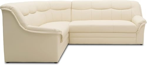 DOMO. collection Divano angolare Berlino, senza tempo in pelle, con funzione di sonno e imbottitura a molla, divano a forma di L, in similpelle, 205 x 250 x 89 cm, beige (crema)