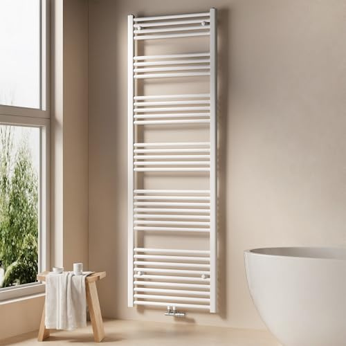 EMKE Badheizkörper 1800x600 mm - Gerade Handtuchheizkörper mit Mittelanschluss, Effizienter Handtuchwärmer Handtuchtrockner Heizkörper für Bad, Weiß, 860W