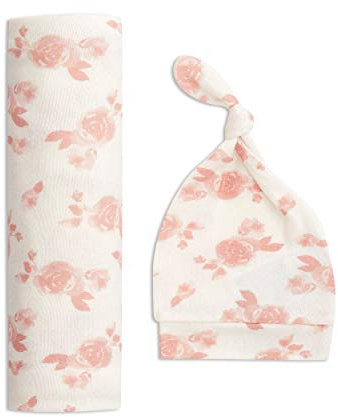 aden + anais™ Snuggle Knit™ Pucktuch-Geschenkset, Wickeltuch und Baby-Mütze-Set, superweich und dehnbar, Geschenke für Neugeborene Mädchen und Jungen, Rosettes