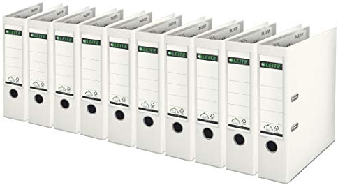 Leitz 1010 Qualitäts-Ordner Kunststoff breit mit patentierter 180° Präzisionsmechanik (10 Stück, 8 cm breit, weiß)
