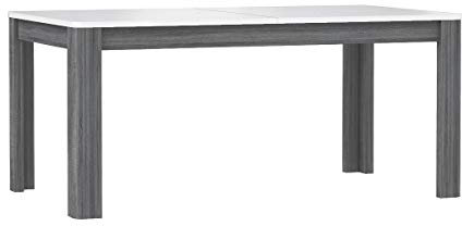 Meubletmoi Table de Repas Extensible 160 cm, Plateau Blanc laqué et piétement Bois Gris - Design Contemporain - Collection ALEXIANE