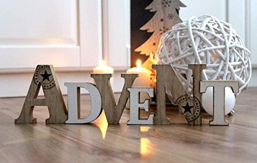 Weihnachtsdeko Schriftzug ADVENT zum hinstellen Holz Natur Winterdeko Holzaufsteller (Advent)