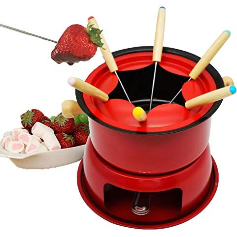 Ensemble À Fondue en Fonte, Crème Glacée en Acier Multifonctionnelle Au Chocolat Fondue Au Fromage Fondue Ensemble À Fondue Accessoires De Cuisine, pour La Viande De Fromage-Red