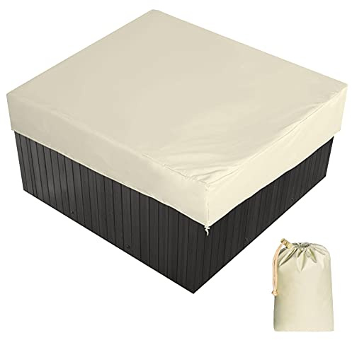 AMGJ Bache d'extérieur pour Spa Housse de Bain à Remous Carrée Etanche Couverture de Spa en Tissu Polyester 190T Anti-poussière Anti-UVavec Un Sac de Rangement 7 Tailles au Choix,Beige,228x228x30cm