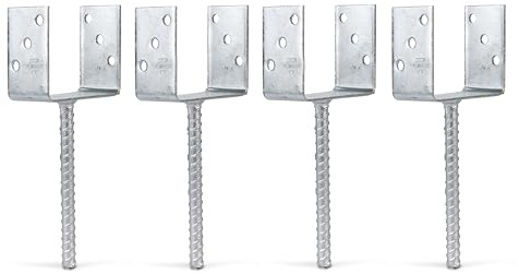 Alberts 215071 Ancre de poteau en U | avec ancrage béton en acier strié | galvanisée à chaud | largeur 121 mm | longueur de l'ancrage béton 200 mm | Set de 4 pièces