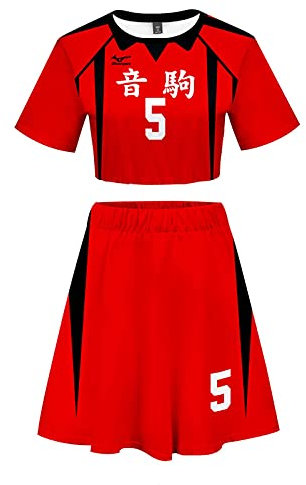Flyself Mädchen Anime Haikyuu T-Shirt und Kurze Röcke Karasuno High School Volleyball Uniform Crop Top und Röcke 2 Stück Anzug Set Sportanzug Trainingsanzüge Outfits