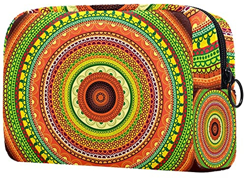 Bolsa de maquillaje de henna con diseño de mandala, grande, bolsa de maquillaje, organizador con cremallera para mujeres y niñas