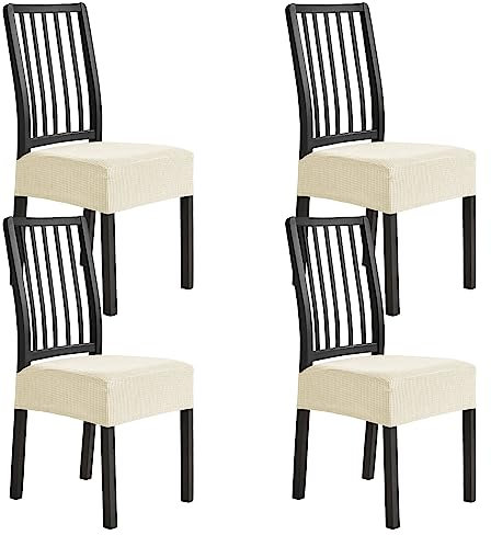 Morwealth 4er 6er Set Jacquard Esszimmerstuhl Sitzbezüge Stuhlhussen, Stretch Stuhlhusse Bezug Waschbarer elastischer Sitzbezug Bezug Universal Stuhl Bezüge für Esszimmer,Hotel,Bankett (Beige, 4)