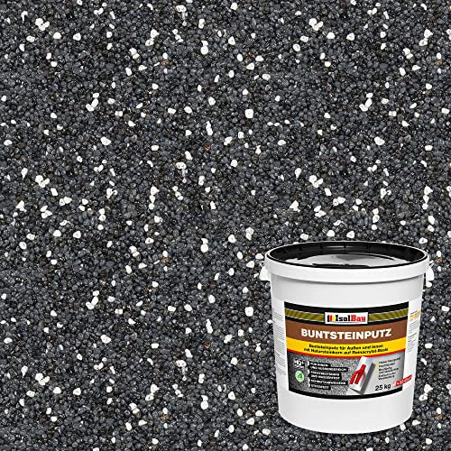 Isolbau - Buntsteinputz für Außen und Innen (Anthrazit/Graphit, Weiss) 25 kg - BP35 Mosaikputz Dekorationsputz Frostsicher, Wasserfest, Stoßfest