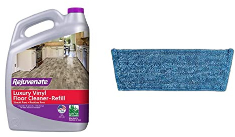 Rejuvenate High Performance Luxury Vinyl Tile Plank Floor Cleaner pH Neutral Formula Doesn't Leave Streaks or Dulling Residue 128oz & Click N Clean Microfiber Mop Cleaning Pad Refill