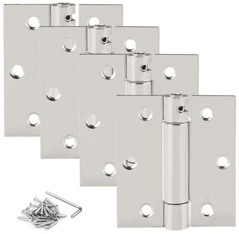 Neckip 4Pcs Self Closing Door Hinge,75mm Duty Square Stainless Steel Mortise Spring Automatic Closer Hinge Hardware with Mounting Screws Hardware