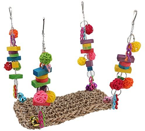 Bird Climbing Hammock Swing Mat, Encourage Climbing and Biting Relieve Bird Anxiety Straw Hammock for Parrots for Lovebirds for Cockatiels for Parakeets