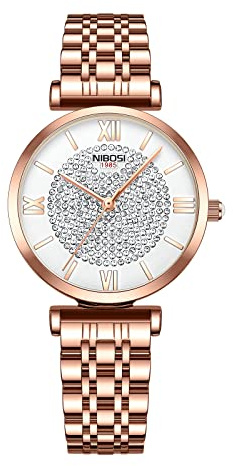 NIBOSI Women's Watch Analog Quartz,Silver Gold Rose,Waterproof Stainless Steel