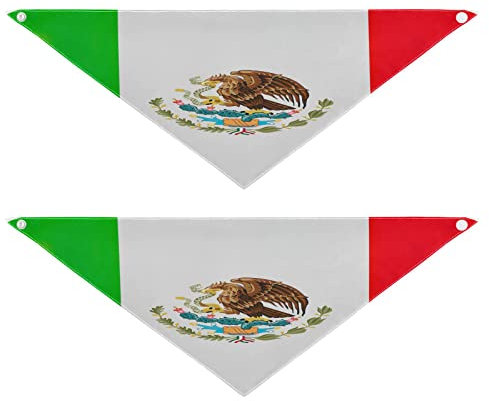 2 Stück Hundehalstücher Haustier Bandana Schal Druckknopf Dreieck Lätzchen Halstuch Set Haustier Urlaub Zubehör Dekor für kleine bis große Welpen Hunde Katzen Medium Mexiko Flagge Symbol