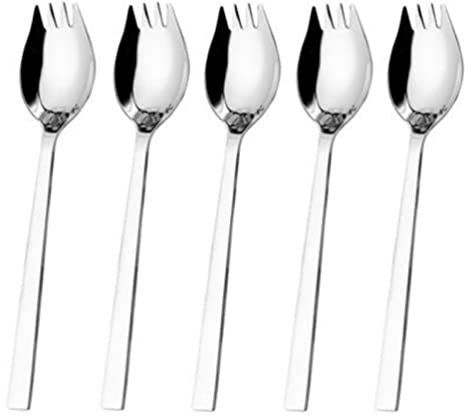 5 piezas de acero inoxidable, cuchara de ensalada de 19 cm, juego de cubiertos de tenedores de pasta de arroz frito de postre de frutas