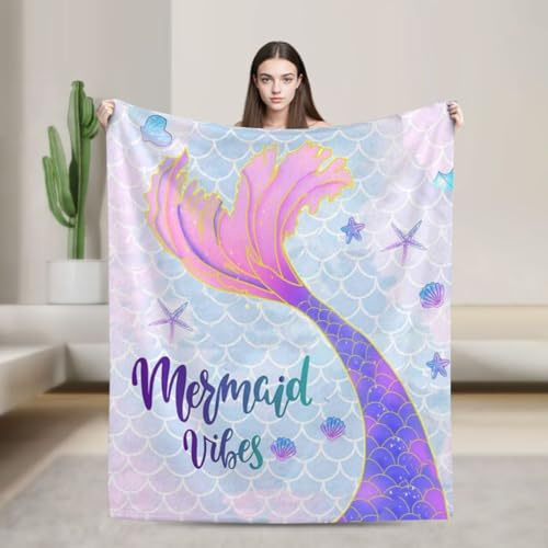 Meerjungfrau Decke, Niedliche Meerjungfrau Schwanz Schuppen Fuzzy Soft Cozy Warm Sherpa Decke für Mädchen Frauen werfen(150 cm x 125 cm)