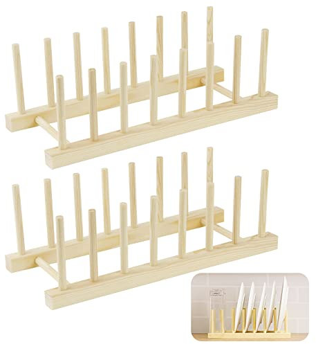 2 Stk Tellerständer Geschirr Topfdeckelhalter Holz Tellerhalter Abtropfständer Tellerregal Halter Geschirrabtropfgestell Küchenschrank Geschirrabtropfer für Küche Theke Bücher Weinglas Abtropfgestell