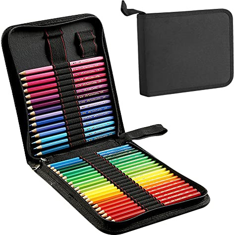 SIQITECH 36/72 Trous Trousse à Crayon de Couleur Étui à Crayons en Toile Boîte à Crayons Durable Sac à Crayons Zippée avec Poignée Pochette à Crayons Porte-Stylo pour Etudiants Adults Artists