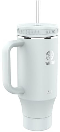 Takeya Straw Tumbler with Handle - Beverage Tumbler for Coffee, Water & More - Durable Tumbler with Built-In Silicone Coaster & 2 Straws - Double Stainless Steel Insulation - 40 oz, Mist