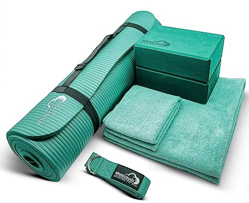 Yoga-Set, 7-teiliges Yogamatten-Set für Heimtraining, dicke Yogamatte, Yoga-Blöcke, Gurt, Yoga-Handtücher und Tragetasche, Trainingsmatte mit Yoga-Ausrüstung für Damen und Herren, verbessert die