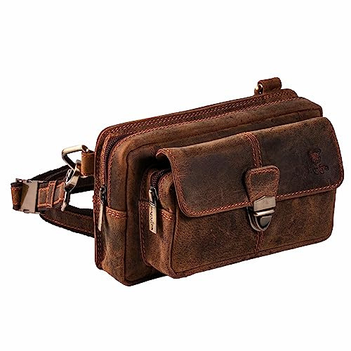 MATADOR (3 in 1 Tasche „Kairo“ – hochwertige Handy Bauchtasche Leder Herren – Umhängetasche Damen mit viel Platz für Portemonnaie – stylische Gürtel-Tasche mit robusten Gürtelschlaufen Hunter Braun